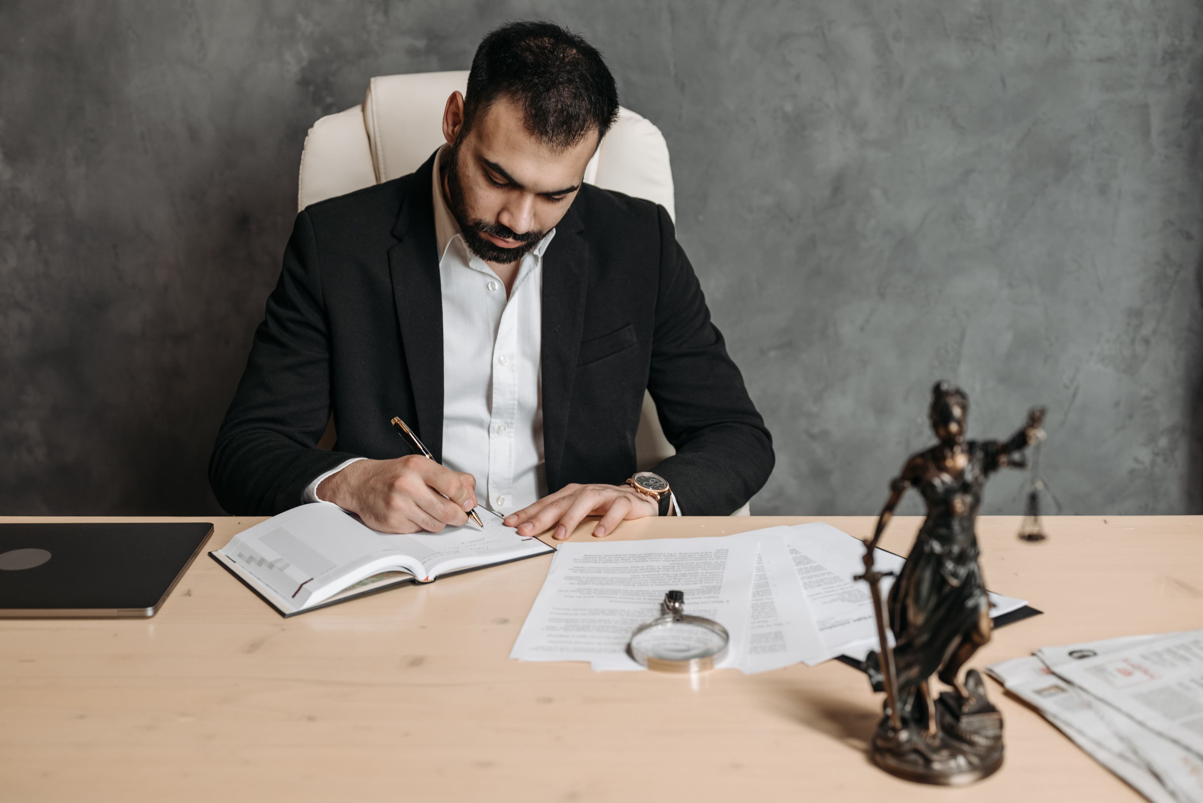 Legal professional reviewing documents